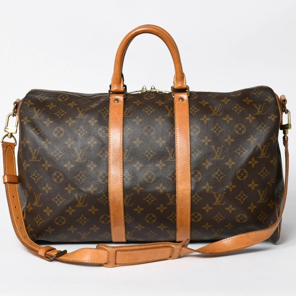 Louis Vuitton Keepall Bandouliere Monogram Travel Bag Canvas Leather Brown